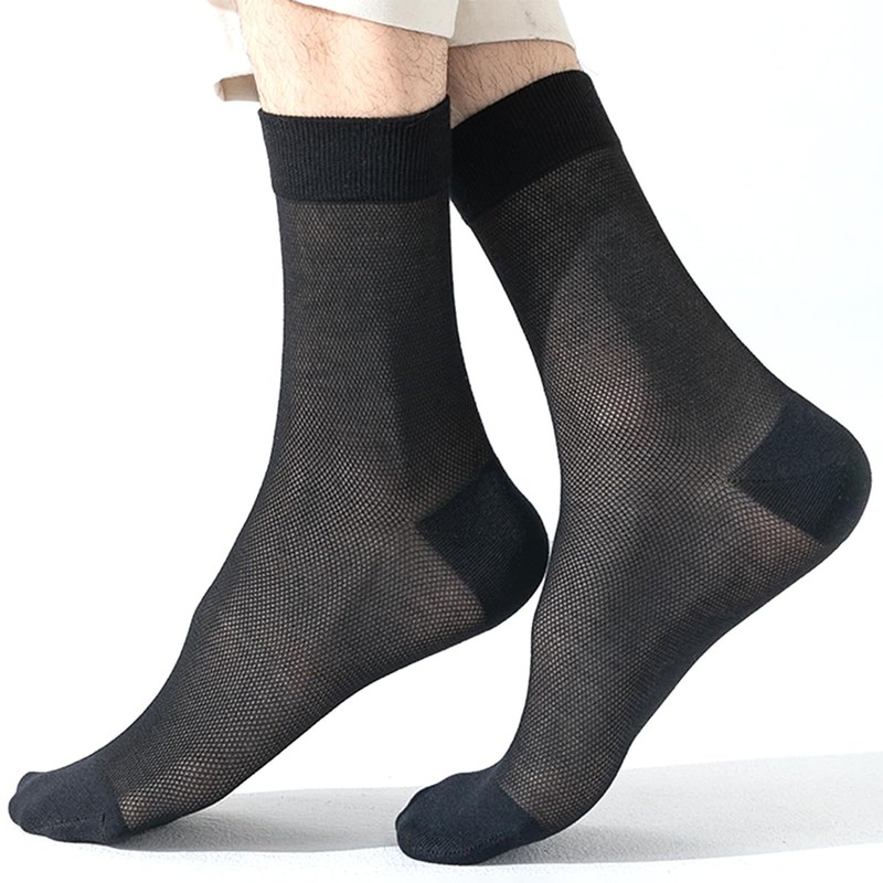 FQZMQBQ Men's Summer Business Socks, Black and White, Mesh, Solid,