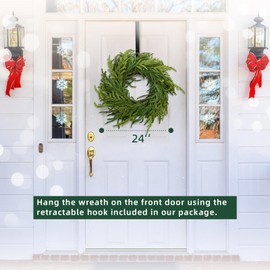 FINECASA Christmas Wreath with White Berries - Natural Green Holiday Decor for Front Door, Outdoor Christmas Wreaths, Porch, Window, Wall Decorations