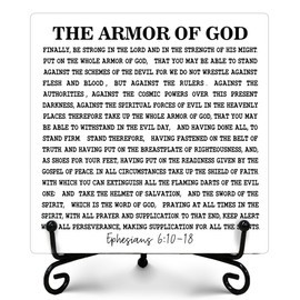 The Armor Of God Ephesians 6:10-18 Sign, Rustic Christian Decor, Farmhouse Home Decor, Inspirational Christian Gifts for Women Men, Vintage Decor for Living Room Bedroom Bathroom, 5" x 5"-339