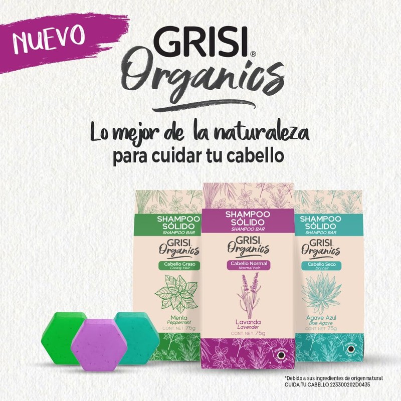 GRISI ORGANICS, Shampoo Sólido de Lavanda para Cabello Normal, 75gr