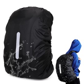 Backpack Rain Cover (40-50L) - Rain Cover School Bags with Reflective Strips, Adjustable Non-Slip Cross Straps, Rainproof, Snowproof, Dustproof, Anti-Frost Covers, Black, black