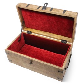 Nautical Cove Wooden Treasure Chest Flat Top Lid with Padded Velvet Liner and Antique Iron Lock with Skeleton Keys - Decorative Wood Storage Box (Large 14.5 x 8 x 6.75)