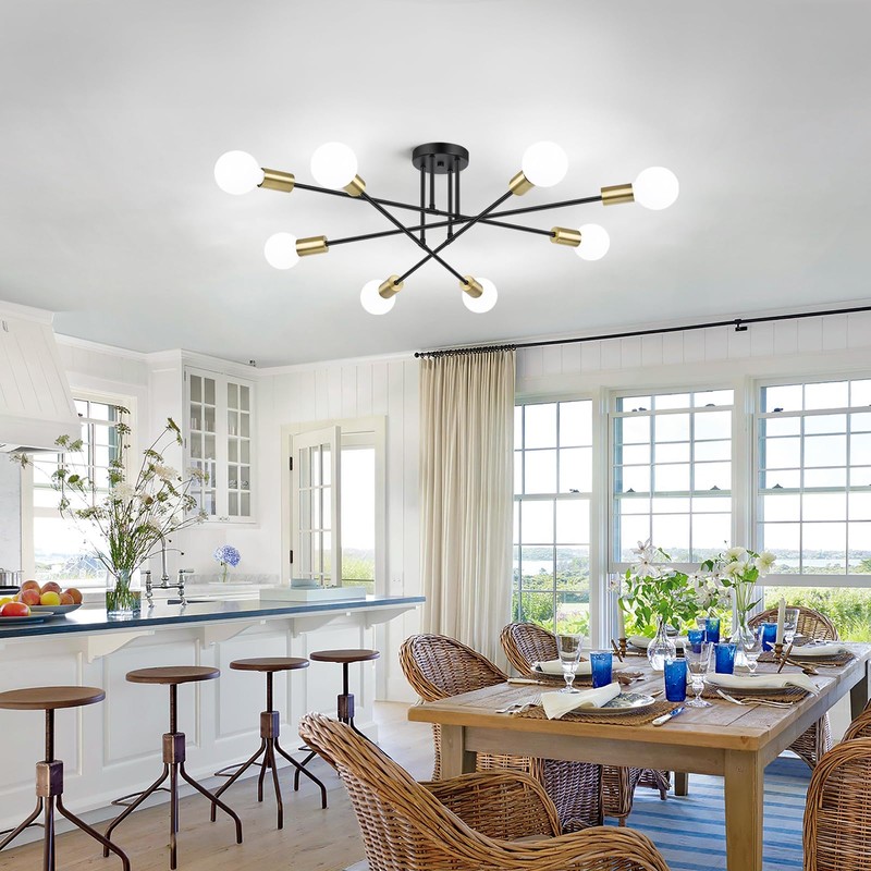 Modern Sputnik Chandelier 8-Light Industrial Ceiling Lights Fixture 32" Black