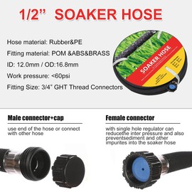 2 Pack Soaker Hose Short 10 FT for Garden Bed, 1/2’’ Diameter Drip Hose 10 FT For Vegetable Patch, Landscaping, Perfect Delivery of Water, Savings 70% Water (2 Pack 10FT)