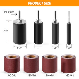 POLIWELL 8-Piece Sanding Drum kit with Four 3-metre Rolls of Sandpaper (80, 120, 240, 320) Drum Sander for Drill and Press Drilling Machines, Mould Grinding Machine