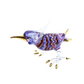 WitnyStore Tiny 4½" Blue Red Eurasian Hoopoe Bird Figurine - Miniature Hand Blown Painted Glass Birds Aves Wildlife Animals Colorful Crystal Cute Decorative Figures Collectible Figurines Décor Gifts