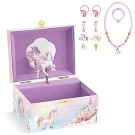 Lolalet Unicorn Music Jewelry Box for Girls, Kids Musical Jewelry Boxes with Spinning Unicorn Doll, Cute Children's Jewelry Storage Organizer Gift for Little Girls Age 3-8 -Pink (Box with Jewelry)