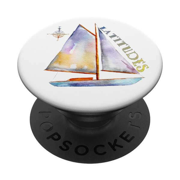 Watercolor Sailboat with Compass and LATITUDES Sailing PopSockets Adhesive PopGrip