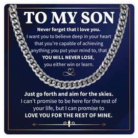 Cuban Link Chain for Son, Meaningful Jewelry from Mom and Dad, Inspirational Gift for Son’s Graduation, Son Necklace with Gift Box (Stainless Steel, Standard Box)