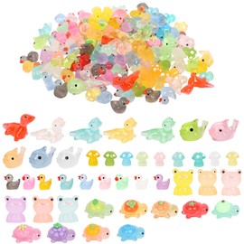 100pcs Luminous Mini Resin Animals Glow in the Dark Tiny Toy Resin Duck Frogs Dolphin Rabbit for Garden Dollhouse Aquarium Landscape Decoration (100pcs)