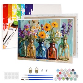 Lxmsja Colorful Glass Bottles Paint by Numbers Kit for Adults, Acrylic Wildflowers Paint by Numbers for Adults Beginner, DIY Craft Supplies Oil Painting Kits for Home Wall Decor 16x12 inch (Framed)