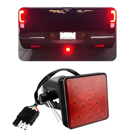 KVAEY 15 LED Brake Light Trailer Hitch Cover, Super Bright Driving Lamp for 2" Towing Hitch Receiver, Universal Tail Light for Towing Truck SUV, Car Accessories (Red)