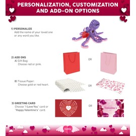 DolliBu I Love You Wild Collection Plush Purple Octopus - Cute Stuffed Animal with Red Heart & with Name Personalization for Valentine, Gift - 12"