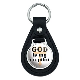 Graphics and More God is My Co-pilot Christian Cross Black Leather Keychain