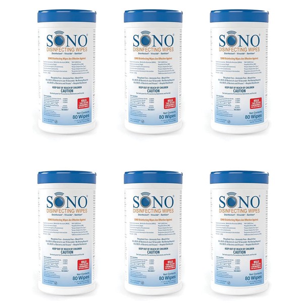 SONO Disinfecting Wipes - Medical Grade Disinfectant Wipes for Schools, Healthcare Facilities, Business and Home Office - Antibacterial Cleaning Wipe, 80 count Canister, 6 pack…