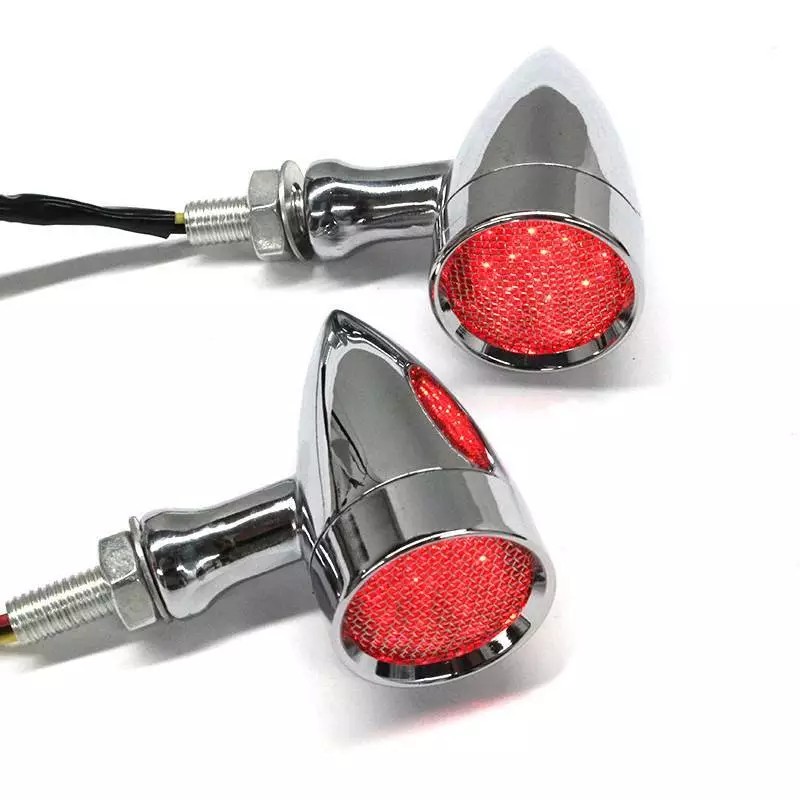 Unbranded 2X Chrome Motorcycle LED Turn Signals RED Light Brake