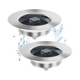 3 in 1 Kitchen Sink Drain Strainer & Stopper Combo, SUS304 Stainless Steel Pop-up Kitchen Drain Stopper with Strainer Basket, Fast Drainage Kitchen Sink Plug for Standard 3-1/2 Inch Drain, 2 Pack