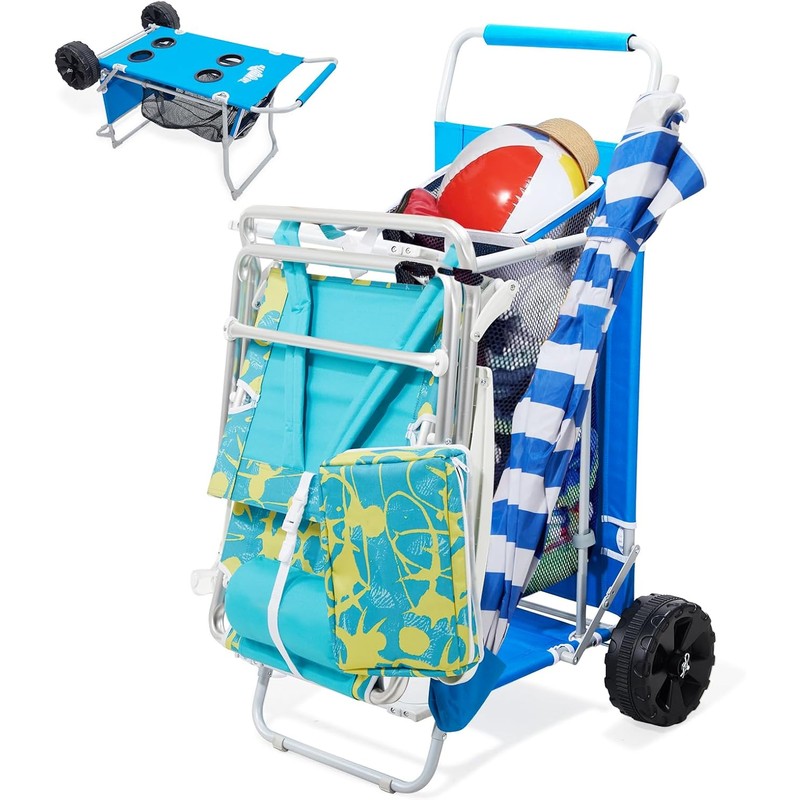 2-in-1 Beach Cart with Big Wheels for Sand, Folding Utility