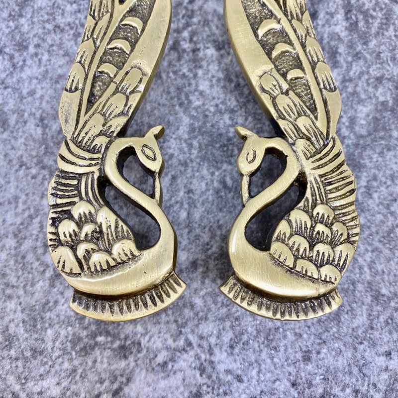 Knobs By Blossom Solid Brass Antique Pair Peacock Long Handles,