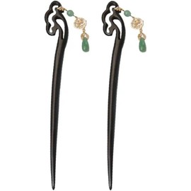 2 Pieces Chinese Wood Hair Sticks, Tassel Flower Hair Chopsticks Retro Wooden Hairpin Classic Long Hair Hair Pins for Women Girls Hair Accessory (Green, One Size)