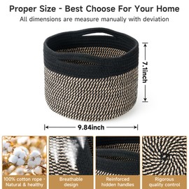 Maxuni Small Rope Baskets for Storage, Baskets for Gifts Empty, Cute Round Woven Basket, Decorative Shelf Baskets 9.82×9.82×7.1", Cotton Toy Basket Storage Bins for Organizer 3 Packs