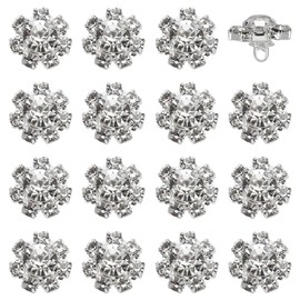 FINGERINSPIRE 16PCS Glass Rhinestone Buttons 15mm in Diameter Decorative Platinum Brass Flower Shape Embellishment for Sewing Reusable Crystal Rhinestone Buttons for DIY Crafts Clothes Decoration