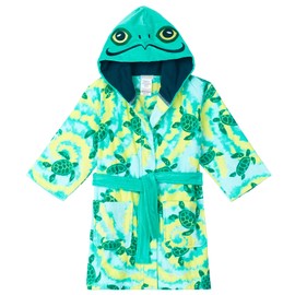 Saint Eve Kids Hooded Terry Swim and Beach Cover Up Robe for Boys and Girls - Green Turtle, X-Small
