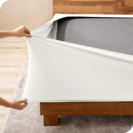 Bare Home Box Spring Cover - Full - Stretchy Microfiber Decorative Wrap Around Box Spring Cover - Easy Install (Full, Cream)