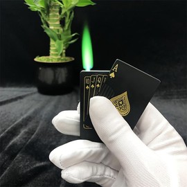 Green Flame Ace Lighter, Red Flame Love Lighter, Jet Light, Rechargeable Butane Lighter, Fan Ace Cool Lighter Windproof Design, Metal Material, Suitable for Outdoor, Indoor, BBQ, Candles, Unisex Gifts (Butane Gas Free), Battery Free - Colour: black