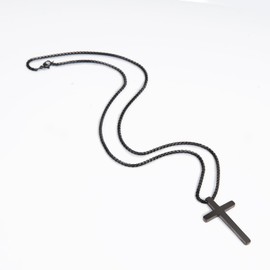 Tgmatelo for Men's Cross Necklace, Silver/Gold/Black Men's Cross Necklace with 2.5mm and 1.8mm Cross Pendant and Stainless Steel Cross Chain (Black, 30MM)