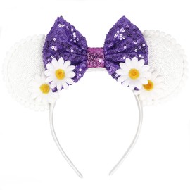 FACHPINT White Mouse Ears, Daisy Bow Mouse Headband for Anyone, Cute Mouse Ears Headband for Amusement Park Birthday Party Cosplay Accessories