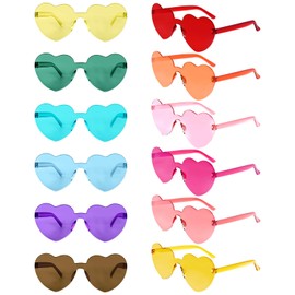 Bouiexye 12 Pack Heart Shaped Sunglasses for Women Heart Glasses for Bachelorette Birthday Party Favor (Multicolor)