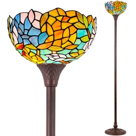 Capulina Tiffany Torchiere Floor Lamp 70 Inches Tall Industrial Pole Wisteria Style Stained Glass Standing Light for Home Office Living Room Bedroom