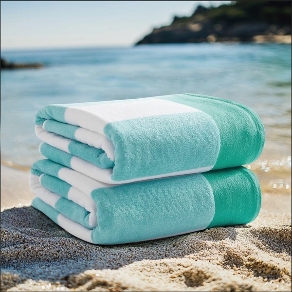 Oceanfront Resort Cabana Stripe Turquoise 2 Pack Beach Towel, Striped