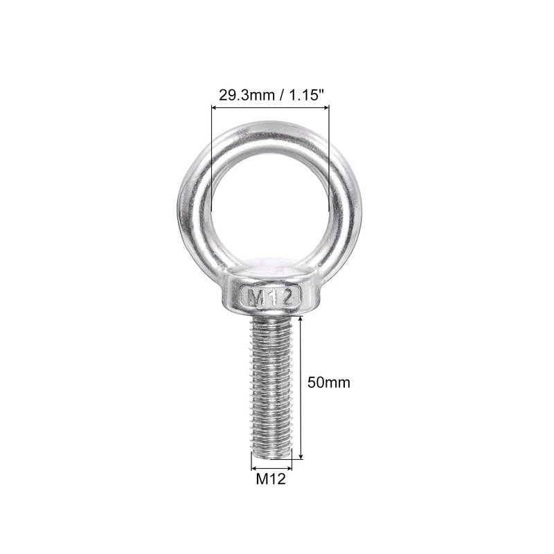 PATIKIL M12 x 50mm Lifting Shoulder Eye Bolt, 2Pcs 304