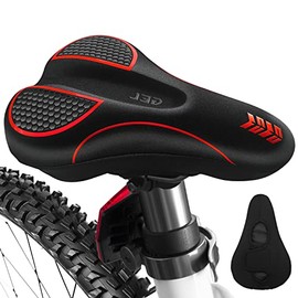 Gel Bike Seat Cover Padded for Women&Men, MSDADA Soft Exercise Bike Seat Cushion, Non-Slip Waterproof Gel Bicycle Seat Cover for Bike, Velcro Bike Saddle Cushion for Outdoor Indoor Cycling(Red)