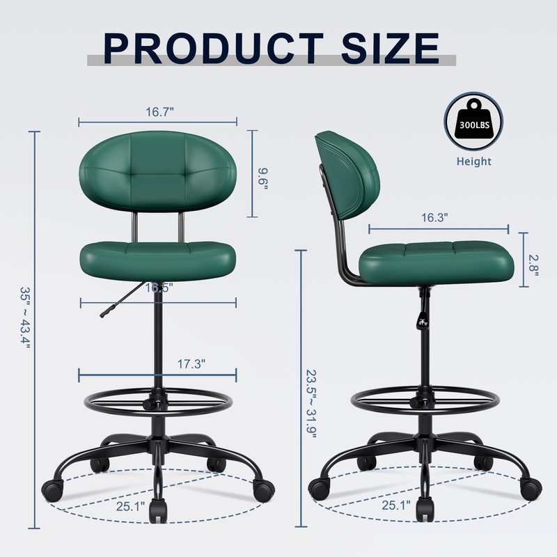 Misolant Drafting Chair, Armless Tall Office Chair with Footrest Ring