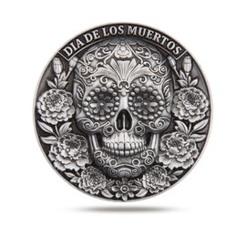 Día de Los Muertos Commemorative Coin - 1.58in Exquisite Skull Design with Protective Case, Cultural and Religious Collectible（Single Coin