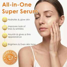 Suero de vitamina C para cara, suero de vitamina C al 20% para piel madura y envejecida, suave suero facial antienvejecimiento con ácido hialurónico, vitamina B5 para líneas finas, arrugas y tono