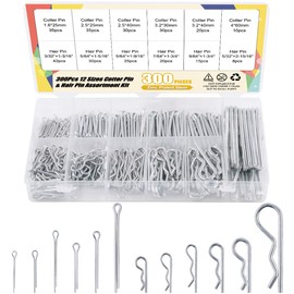 Rustark 300 Pcs Cotter Pin Assortment Kit with 6 Sizes Zinc Plated Steel Hitch Pin Hairpin Clip Key and Spring R Clips Fastener Set for Automotive Marine Tractors Mower Carts Truck