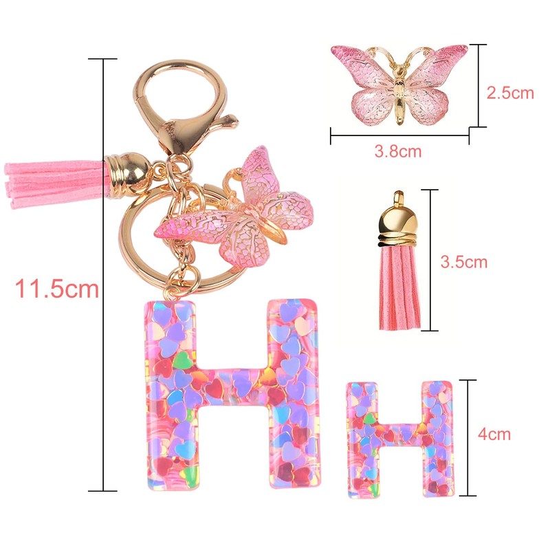 YPYMOD Lnitialen Keyring Tassel Butterfly Sequins Love Letter Keyring, Pink,