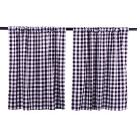 LGHome Buffalo Check Curtains, Plaid Window Treatment, Kitchen Window Panels, Black and White, 36x36inch, Pack of 2