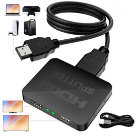 HDMI Splitter, 1 Input, 2 Outputs, Stable Version, Vibrant Color, 12-bit Color Depth, 4K x 2K @ 60Hz/3D/HD Compatible, HDCP1.4, 2 Screens, Simultaneous Output, Japanese Instruction Manual Included