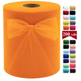 Orange Tulle Fabric Rolls 6 Inch by 200 Yards (600 feet) Fabric Spool Tulle Ribbon for DIY Orange Tutu Bow Baby Shower Birthday Party Wedding Decorations Craft Supplies