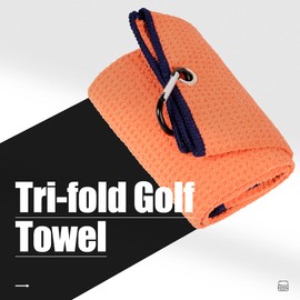 Mile High Life Tri-fold Towel | Premium Microfiber Fabric | Waffle Pattern | Carabiner Clip | Men's and Women's Orange Golf Towel