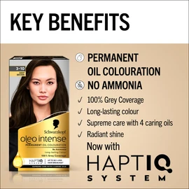 Schwarzkopf Oleo Intense Permanent Oil Colour 3-10 Deep Brown Hair Dye, 100% Grey Coverage, Conditioner with HaptIQ System, Long-Lasting Colour, Ammonia Free Hair Dye