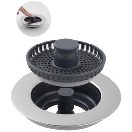 3-in-1 Kitchen Drain Stopper,Upgraded Kitchen Plug Strainer, Stainless-wrap Shell Replacement for Food Waste Catcher, Suitable for Sinks Hole 70mm-86mm, Sink Food Catcher, Depth > 22mm