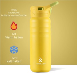 IDEUS Vacuum Insulated Water Bottle, 24 oz (710 ml) Stainless Steel Double Wall Bottle Metal Sports Canteen with Leak-proof Screw Cap (Yellow)
