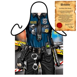 Cooking Apron Men – Police Man – Barbecue Chef Apron Men's Gift Set Cool Printed with Free Grill Certificate, multicoloured