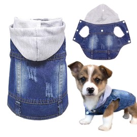 SILD Pet Clothes Dog Jeans Jacket Cool Blue Denim Coat Small Medium Dogs Lapel Vests Classic Hoodies Puppy Blue Vintage Washed Clothes (Grey,L)